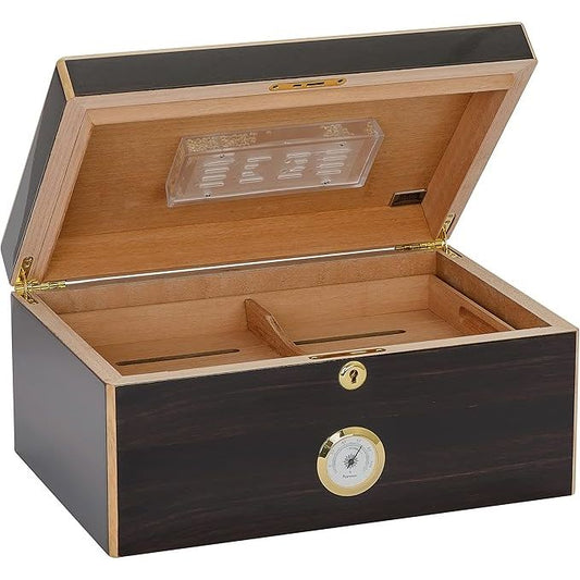 Basel Desktop Humidor with Maple wood and Ebony Veneer | Holds 75 Cigars