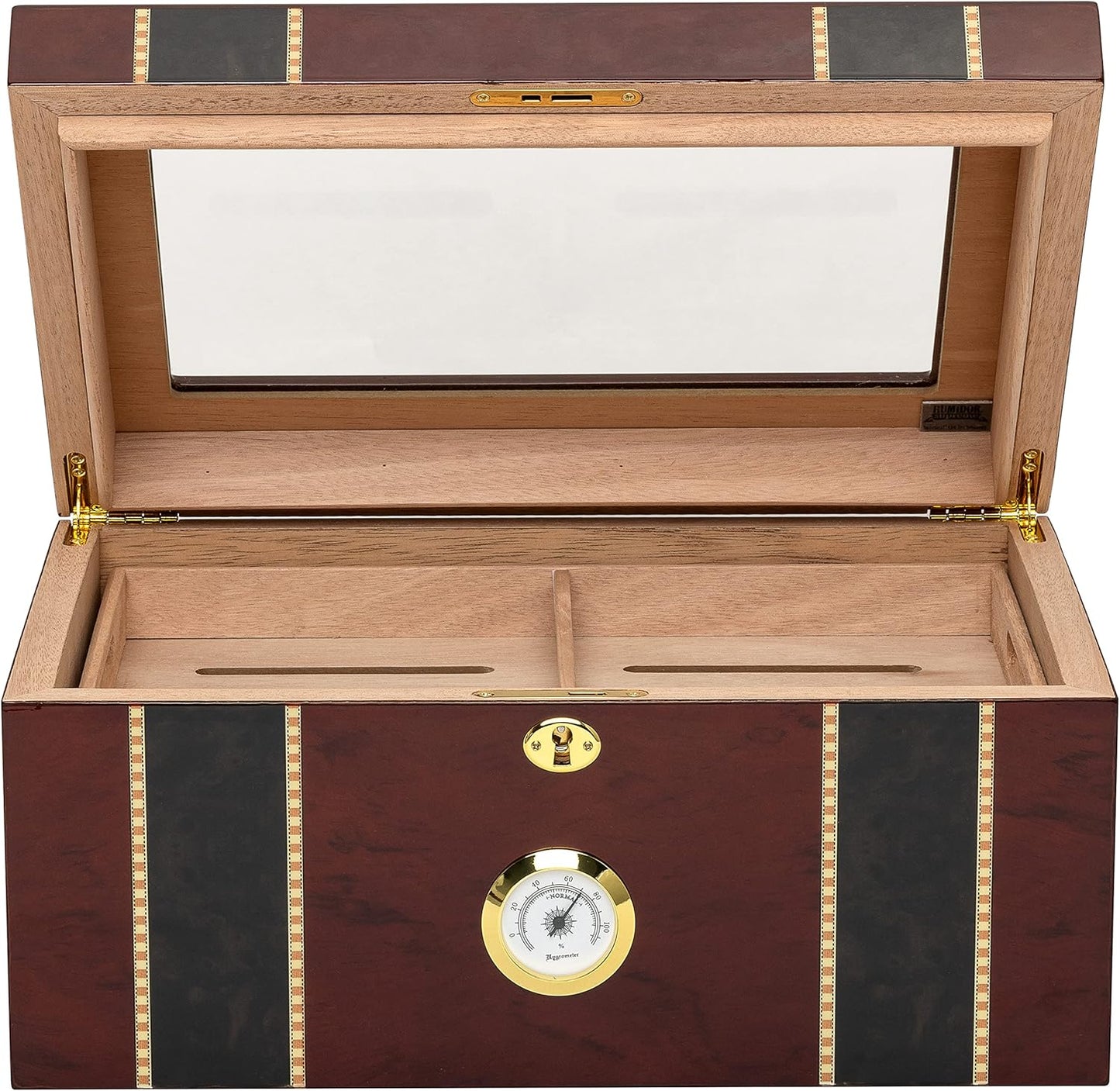 Pompeii Desktop Cigar Humidor with High Gloss Inlay | Holds 100 Cigars