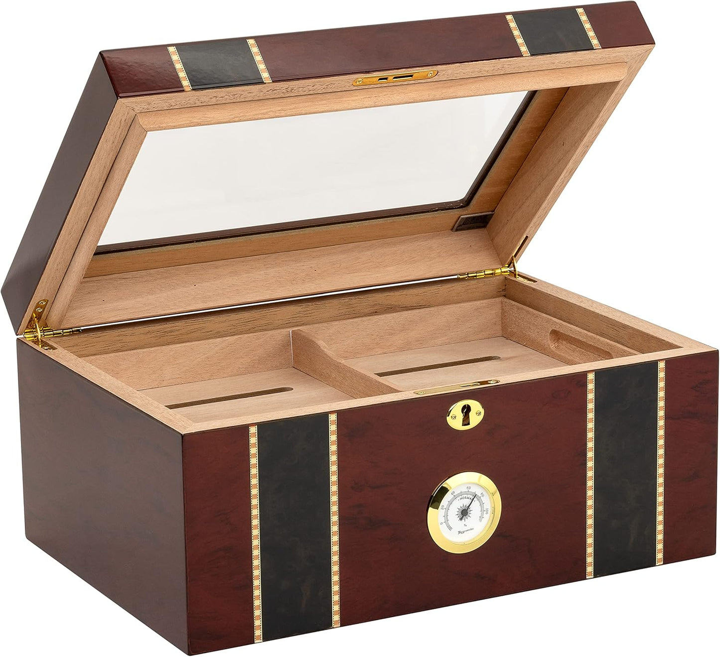 Pompeii Desktop Cigar Humidor with High Gloss Inlay | Holds 100 Cigars