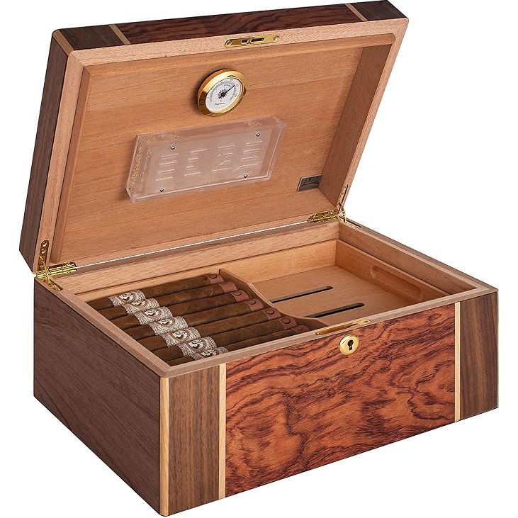 Amarone Desktop Humidor | Bubinga Veneer, Mappa Inlay | Holds 75 Cigars