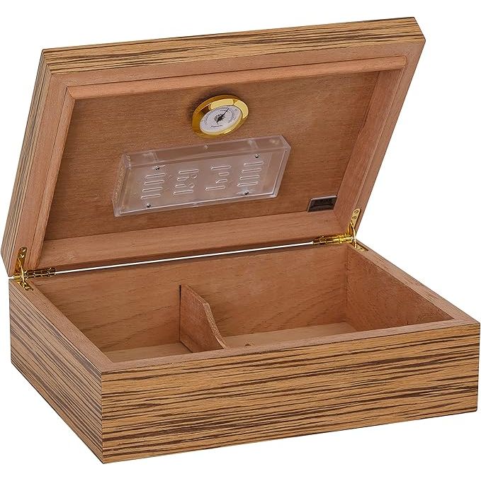 Altesse Desktop Humidor | Zebrawood Veneer | Holds 75 Cigars