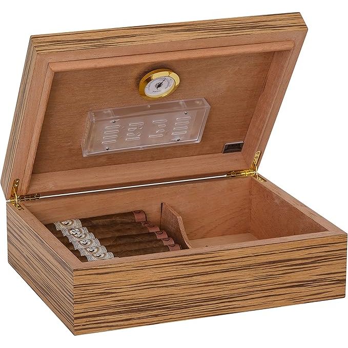 Altesse Desktop Humidor | Zebrawood Veneer | Holds 75 Cigars