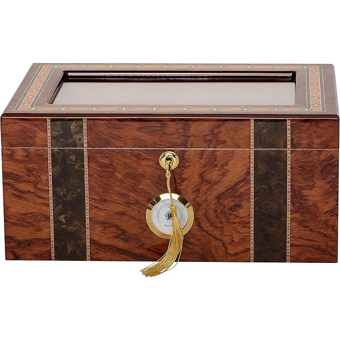 Andorra Desktop Humidor | Glasstop, Bubinga Veneer | Holds 75 Cigars