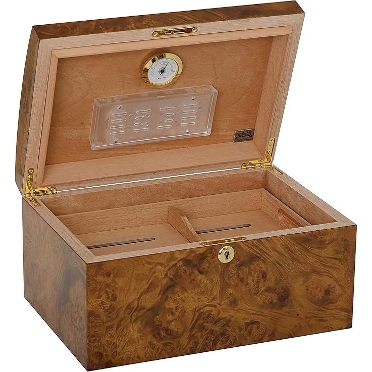 Arcos Desktop Humidor | Rustic Red Burl Veneer | Holds 70 Cigars