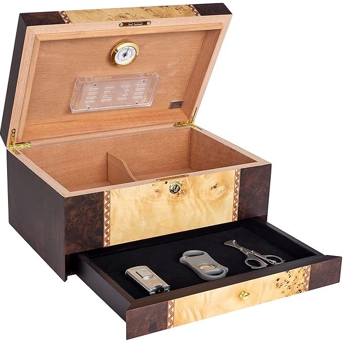 Florina Desktop Humidor w/accessory drawer | Holds 80 Cigars