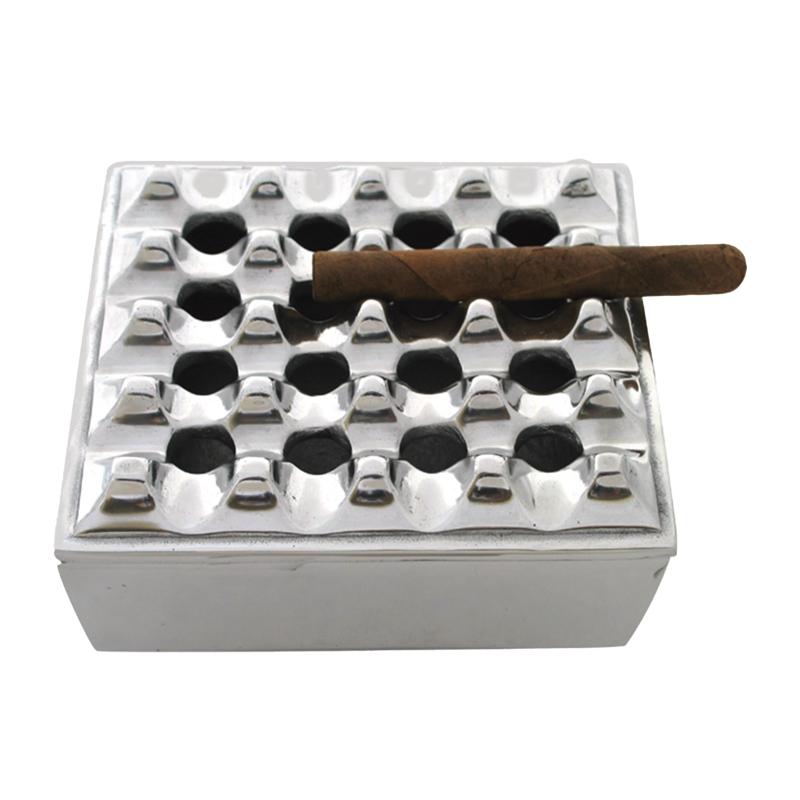 Square Grid Cigar Ashtray- Handcrafted Polished Metal w/ Removable Top