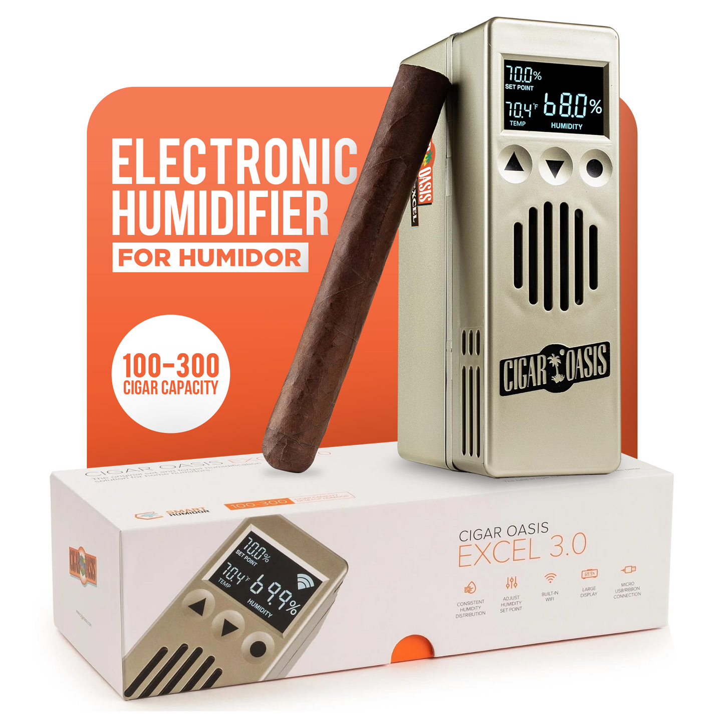 Cigar Oasis Excel 3.0 Electric Cigar Humidifier | 100-300 cigars