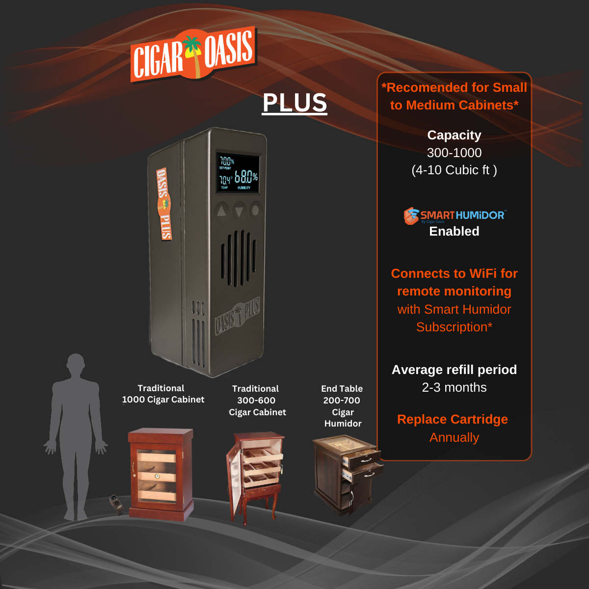 Cigar Oasis Plus 4.0 Electric Cigar Humidifier | 300-1000 Cigars