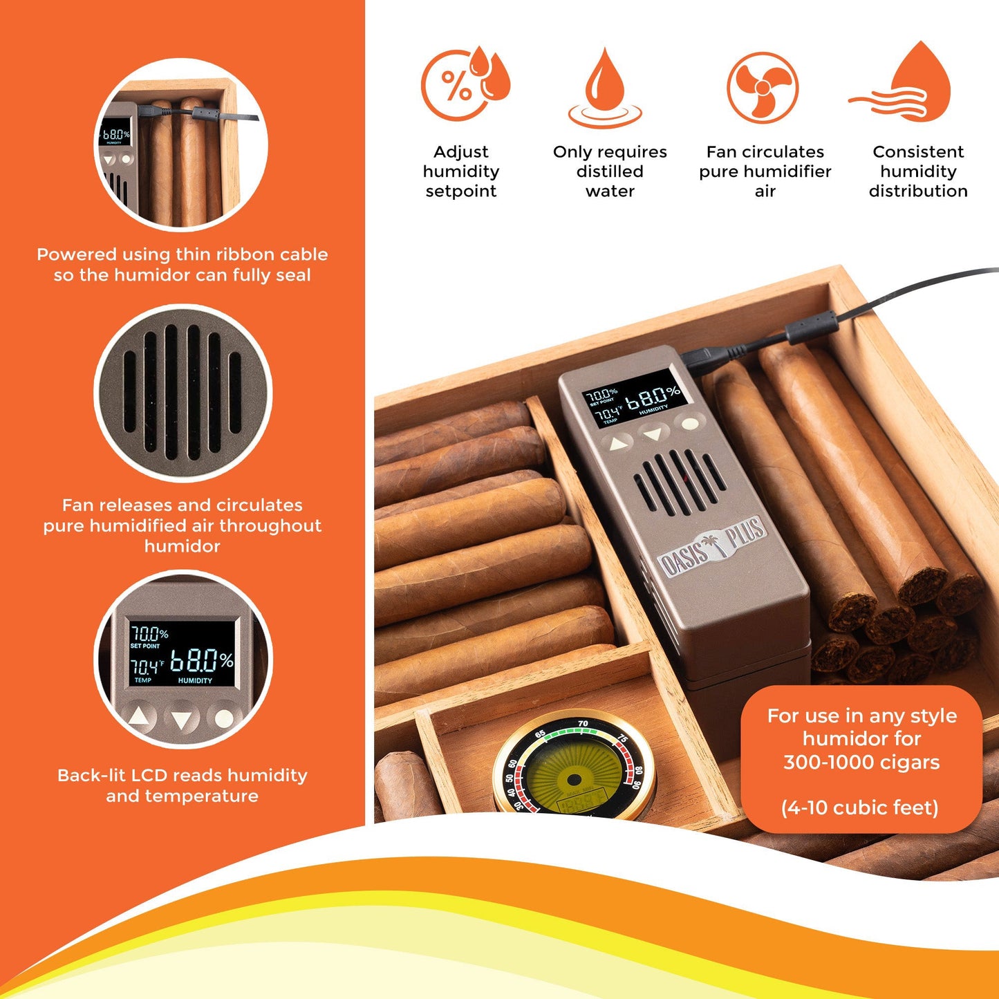 Cigar Oasis Plus 4.0 Electric Cigar Humidifier | 300-1000 Cigars