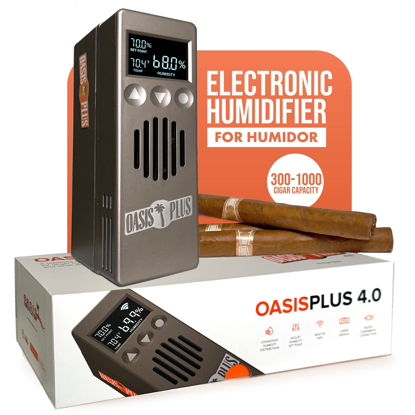 Cigar Oasis Plus 4.0 Electric Cigar Humidifier | 300-1000 Cigars