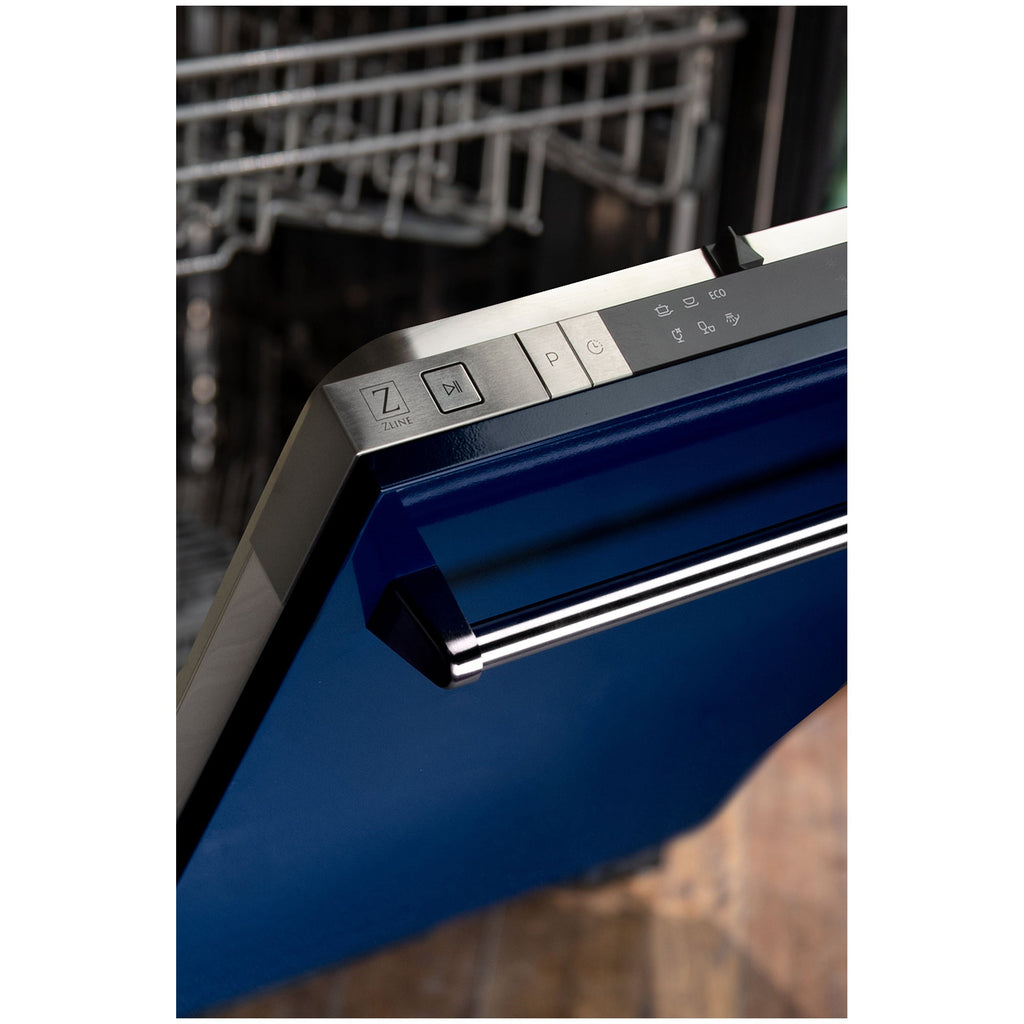 ZLINE 18 in. Compact Top Control Dishwasher with Blue Gloss Panel and Traditional Handle, 52dBa (DW-BG-18)