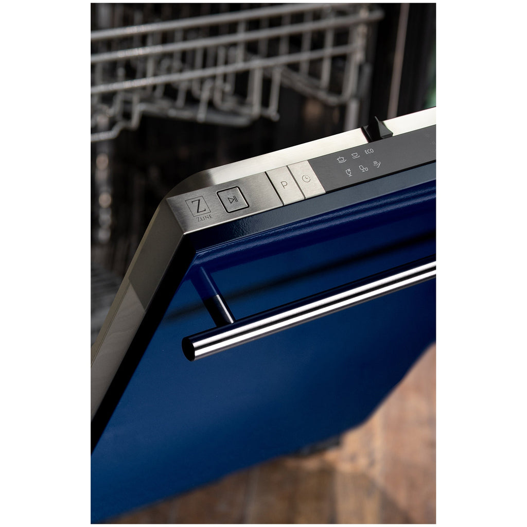 ZLINE 18 in. Compact Top Control Dishwasher with Blue Gloss Panel and Modern Style Handle, 52 dBa (DW-BG-H-18)