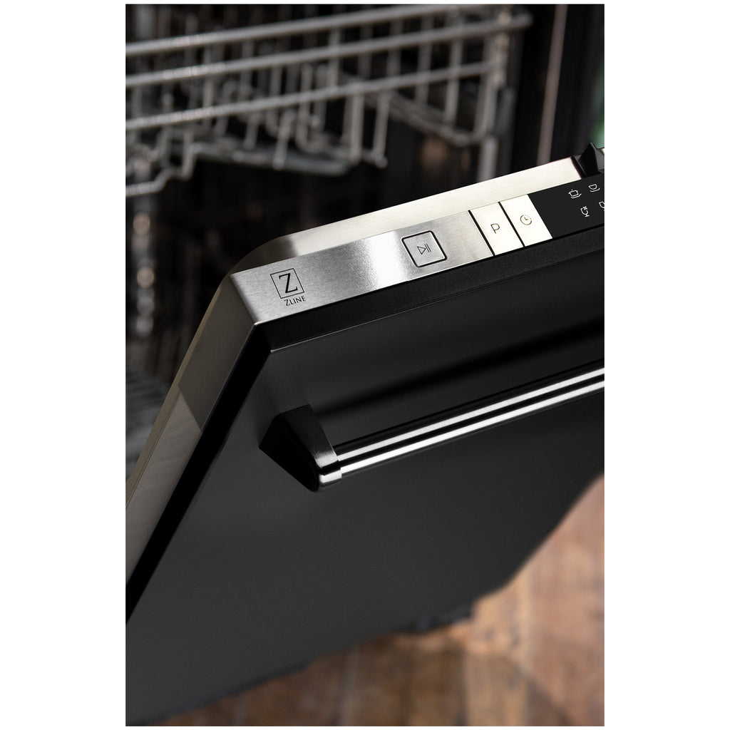 ZLINE 24 in. Top Control Dishwasher with Matte Black Panel and Traditional Style Handle, 52dBa (DW-BLM-24)