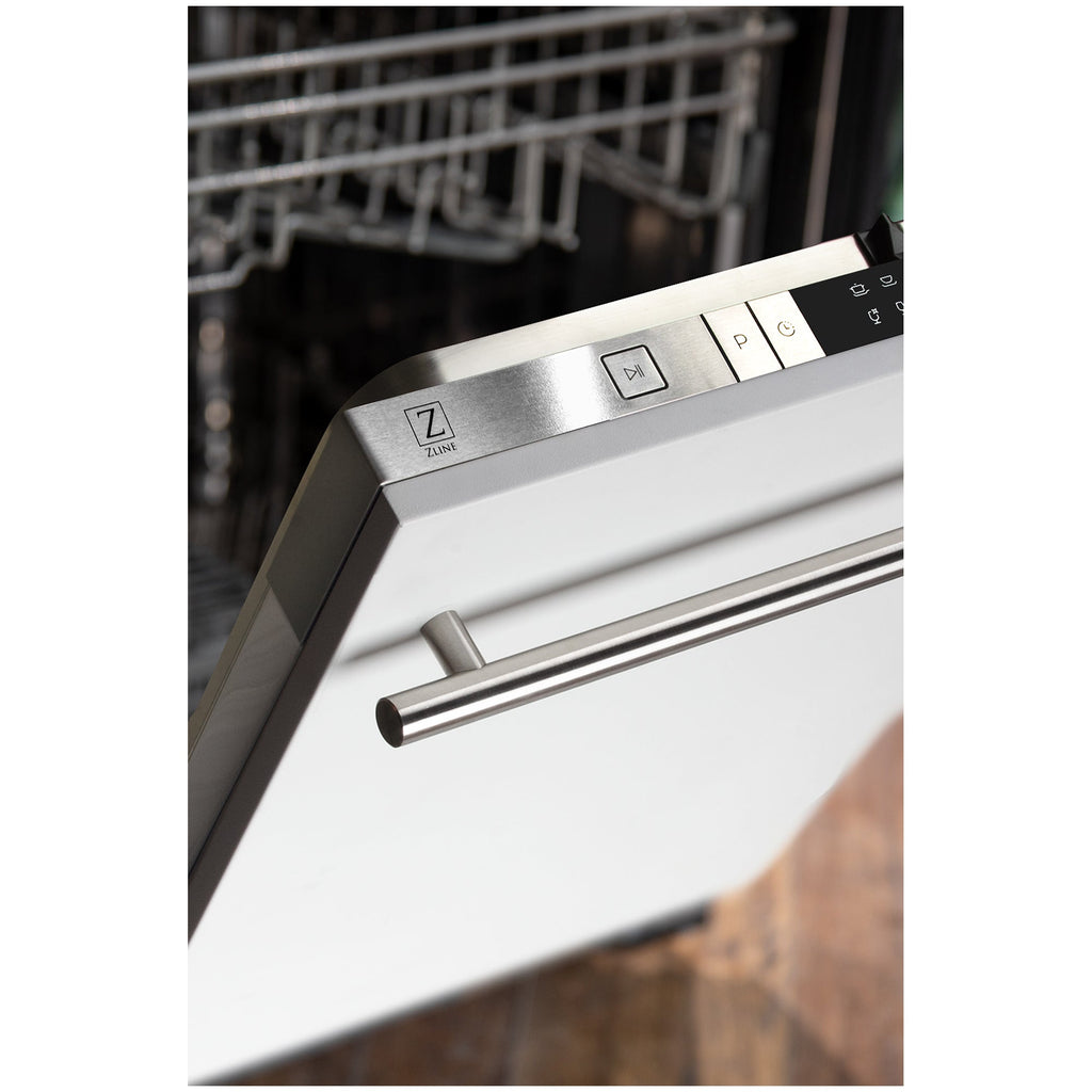 ZLINE 24 in. Top Control Dishwasher with White Matte Panel and Modern Style Handle, 52dBa (DW-WM-H-24)