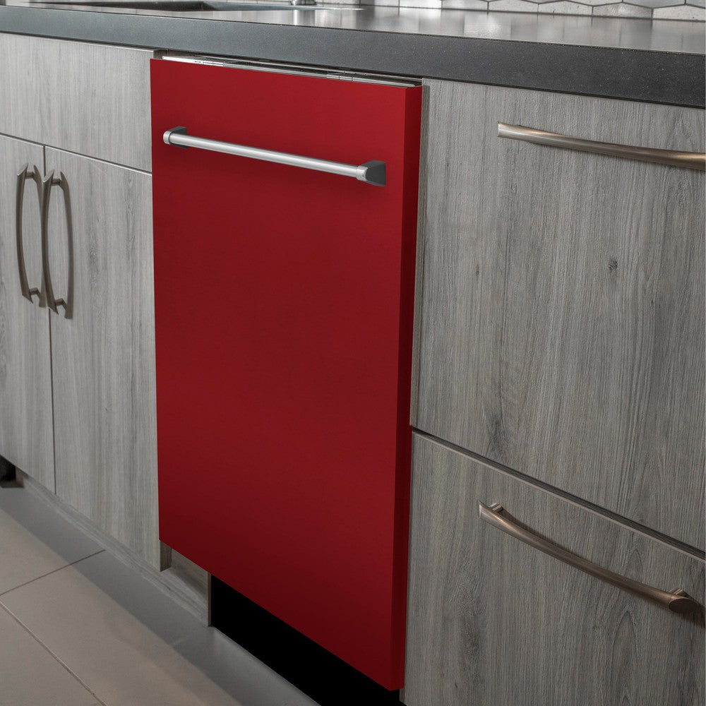ZLINE 24 in. Top Control Dishwasher with Red Gloss Panel and Traditional Style Handle, 52dBa (DW-RG-24)