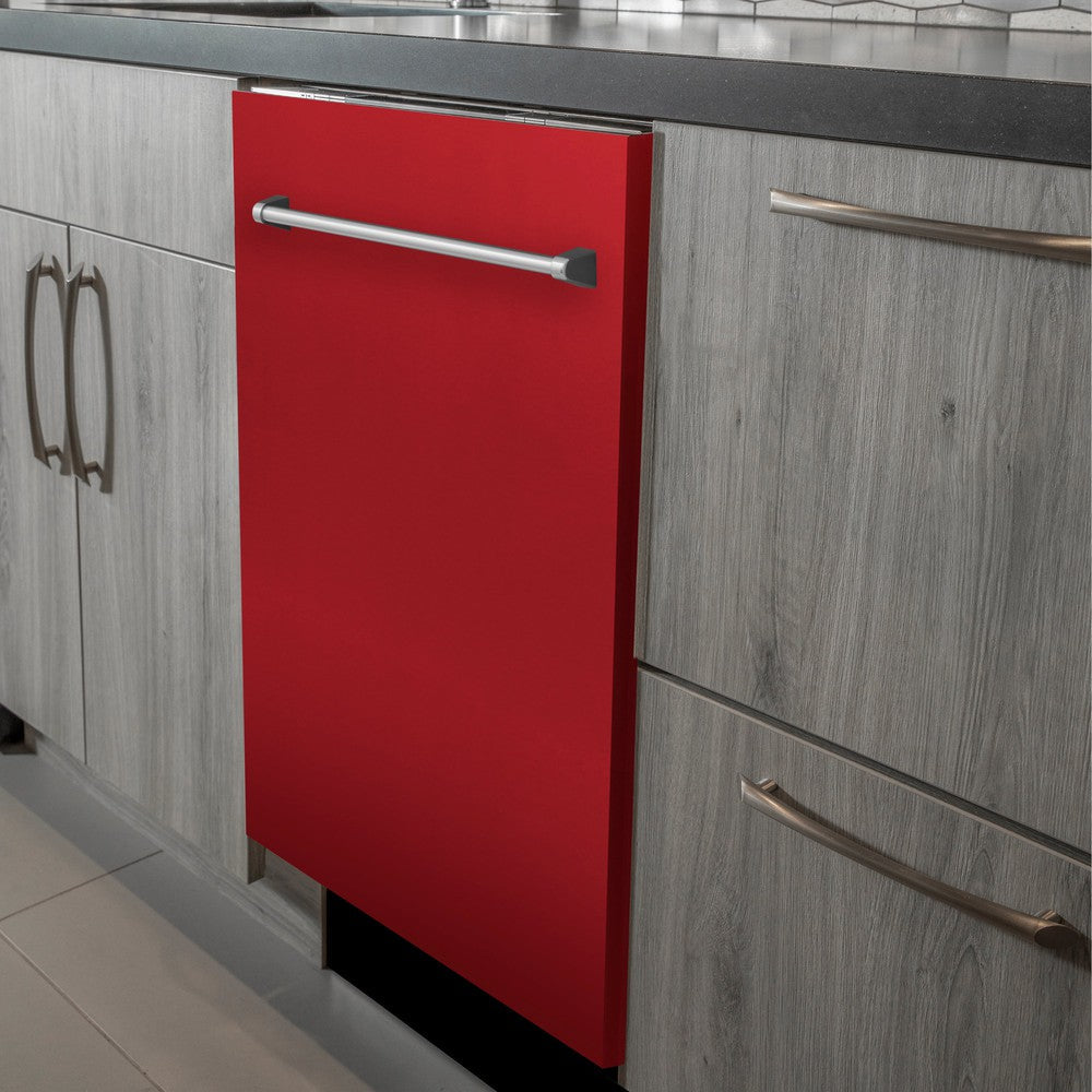 ZLINE 24 in. Top Control Dishwasher with Red Matte Panel and Traditional Style Handle, 52dBa (DW-RM-24)