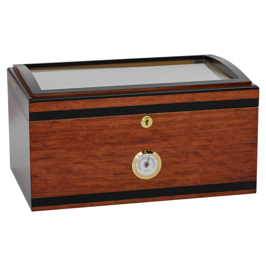 Aveiro Desktop Humidor with Glasstop and Cherry Veneer | Holds 125 Cigars