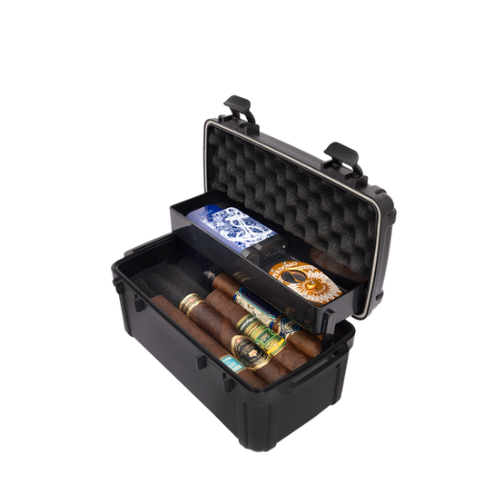 Cigar Caddy Tackle Box Black | 10 Count Travel Humidor For Cigars