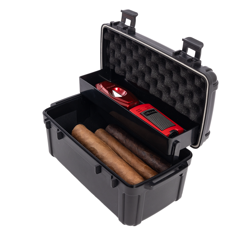 Cigar Caddy Tackle Box Black | 10 Count Travel Humidor For Cigars