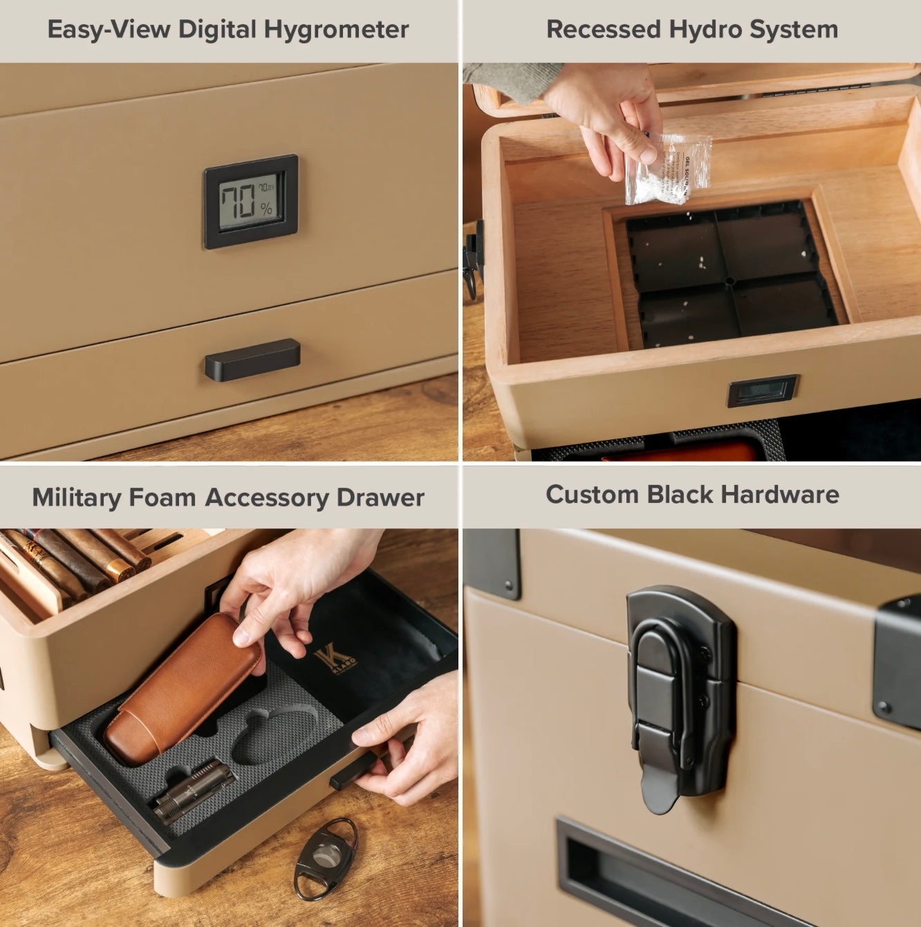 Military Glass Top Humidor | Holds 100 Cigars | Coyote Tan