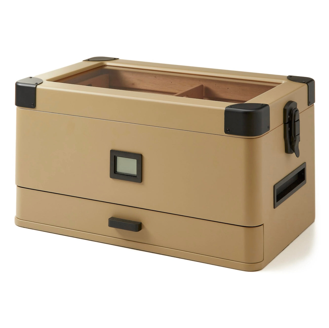 Military Glass Top Humidor | Holds 100 Cigars | Coyote Tan