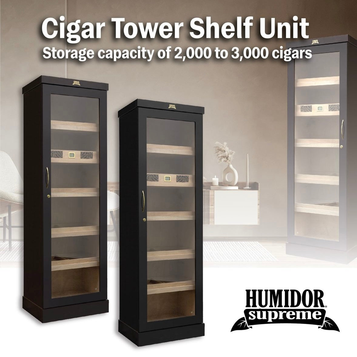 Humidor Supreme Cigar Tower Shelf Unit | Humidor Cabinets Holds up to 3000 Cigars