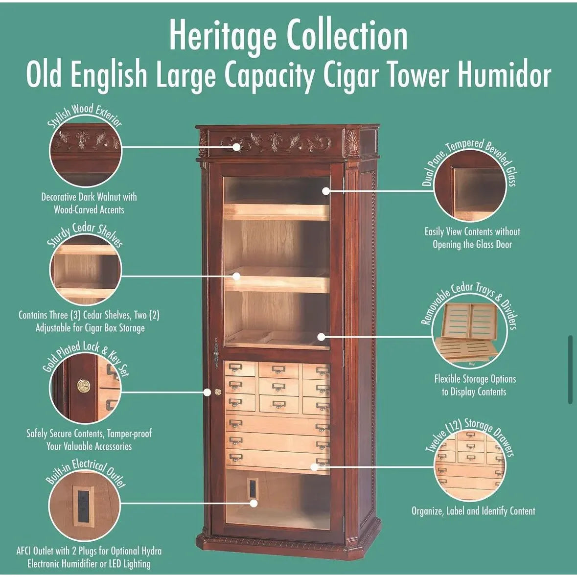 Humidor Supreme Olde English Cigar Humidor Cabinet | Holds 3500 Cigars