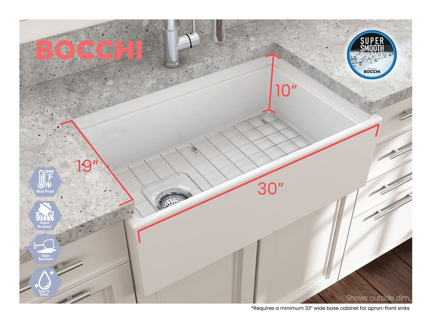 BOCCHI CONTEMPO 30" Fireclay Kitchen Sink with Integrated Work Station & Accessories with Livenza 2.0 Faucet