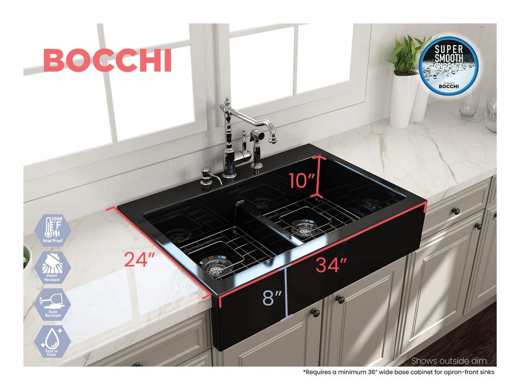 BOCCHI NUOVA Farmhouse Short Apron Front Fireclay 34