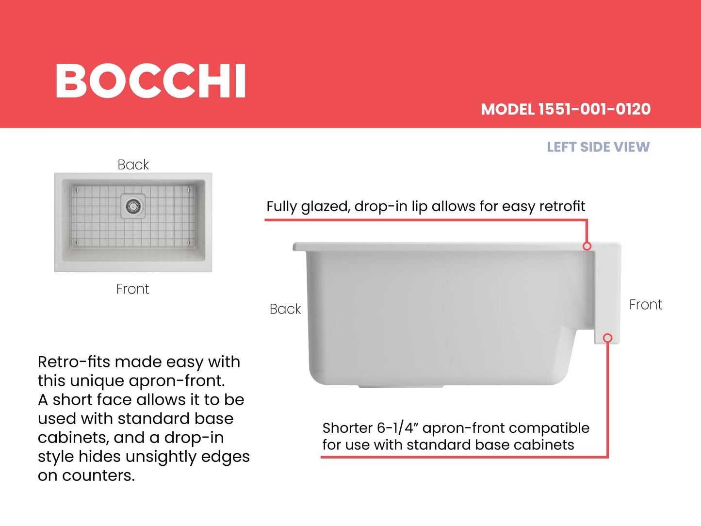 BOCCHI NUOVA 34" Single Bowl Kitchen Sink with Protective Bottom Grid and Strainer