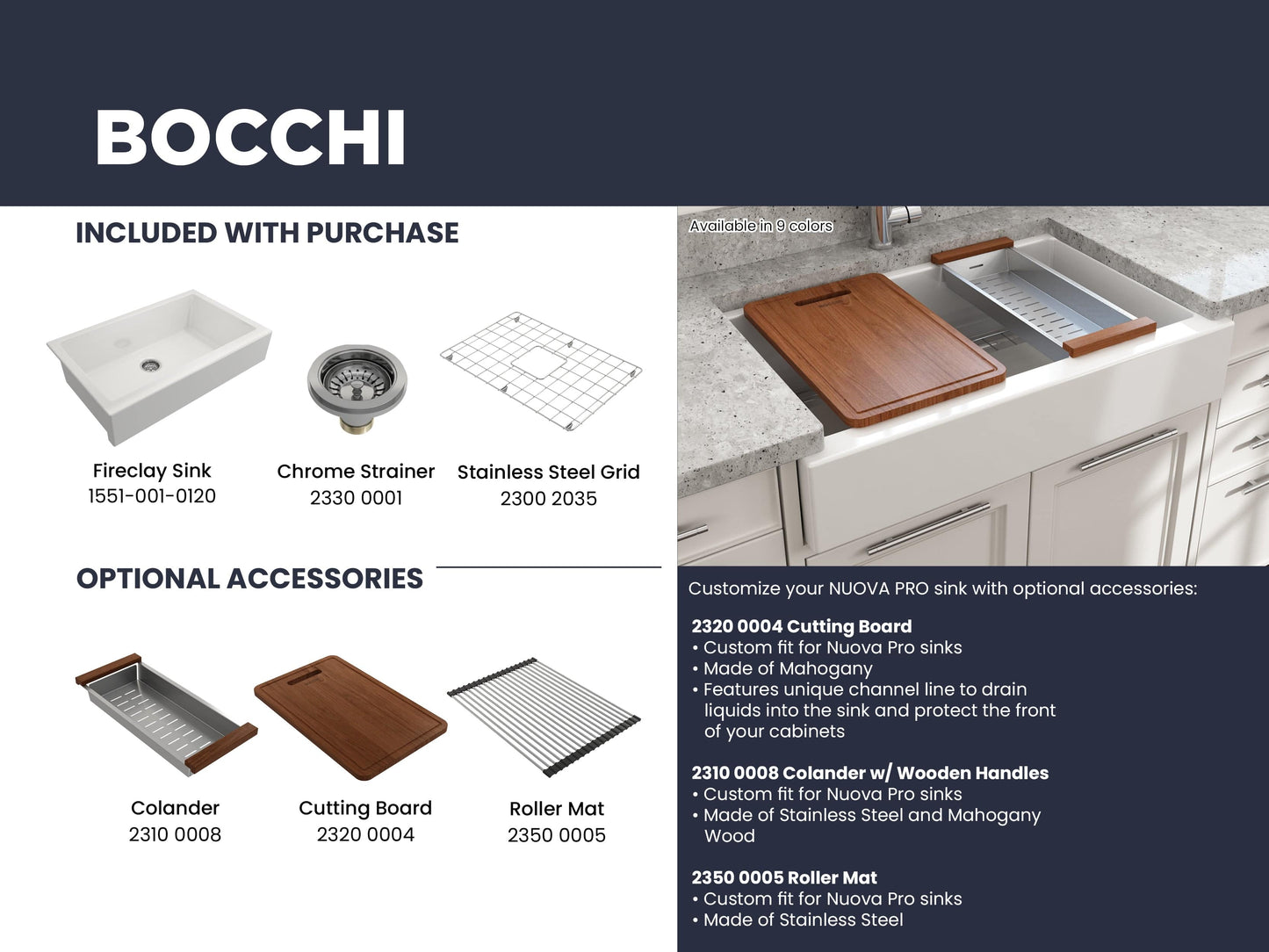 BOCCHI NUOVA 34" Single Bowl Kitchen Sink with Protective Bottom Grid and Strainer