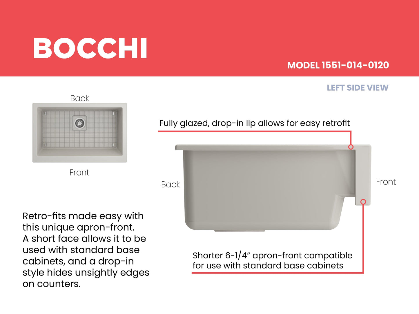 BOCCHI NUOVA 34" Single Bowl Kitchen Sink with Protective Bottom Grid and Strainer