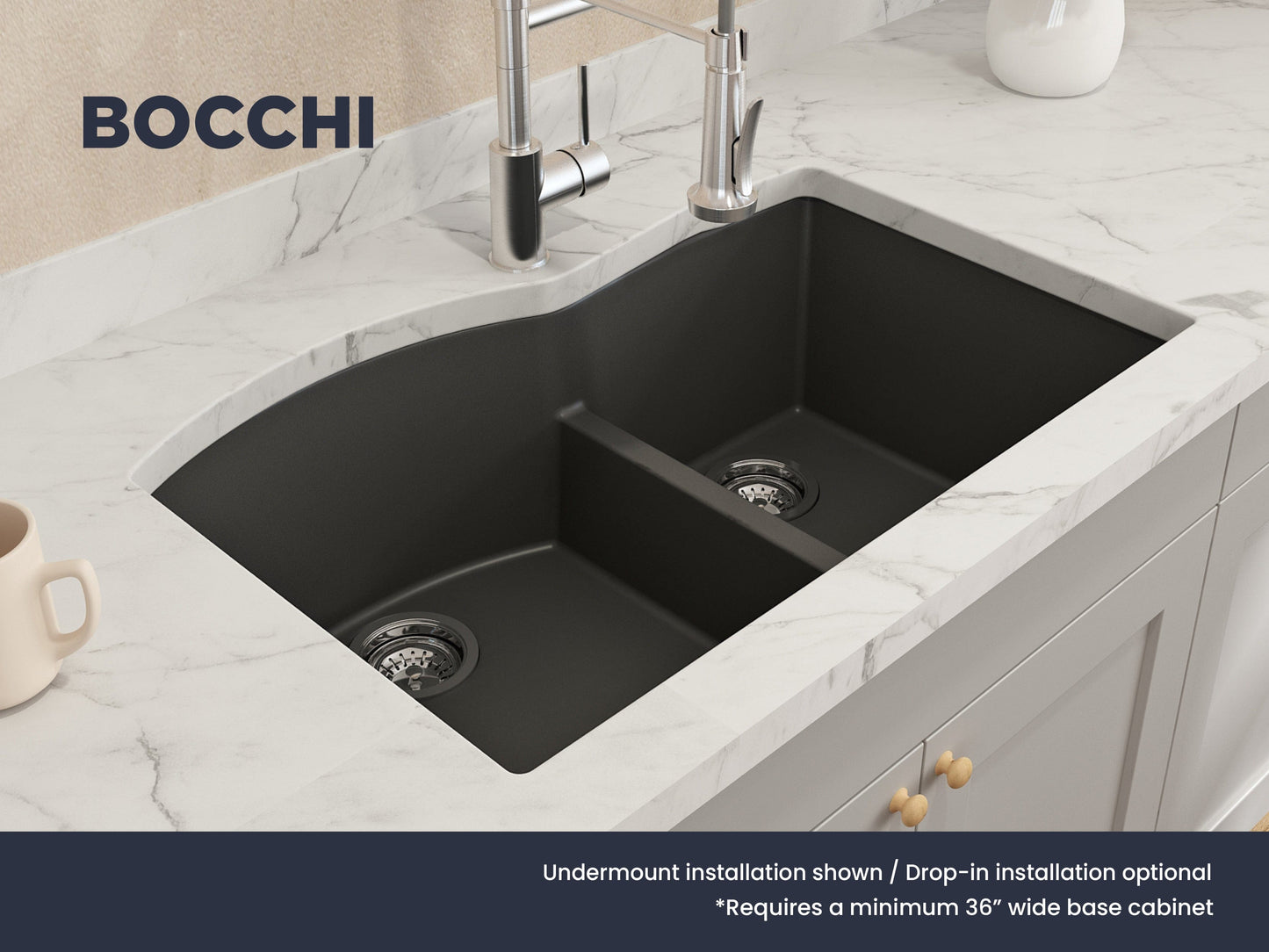 BOCCHI CAMPINO DUO 33" Dual Mount 60/40 Double Bowl Granite Kitchen Sink with Strainers