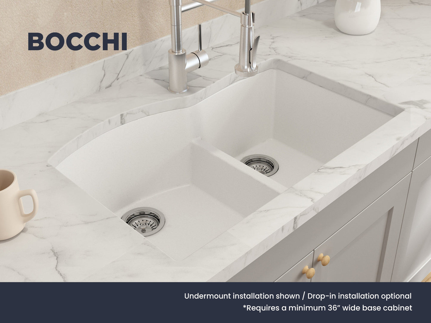 BOCCHI CAMPINO DUO 33" Dual Mount 60/40 Double Bowl Granite Kitchen Sink with Strainers