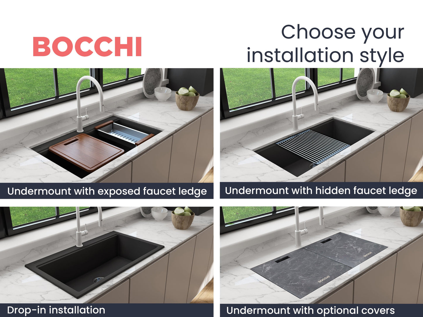 BOCCHI BAVENO LUX 34" Dual-Mount Single Bowl Granite Composite Kitchen Sink with Integrated Workstation and Accessories