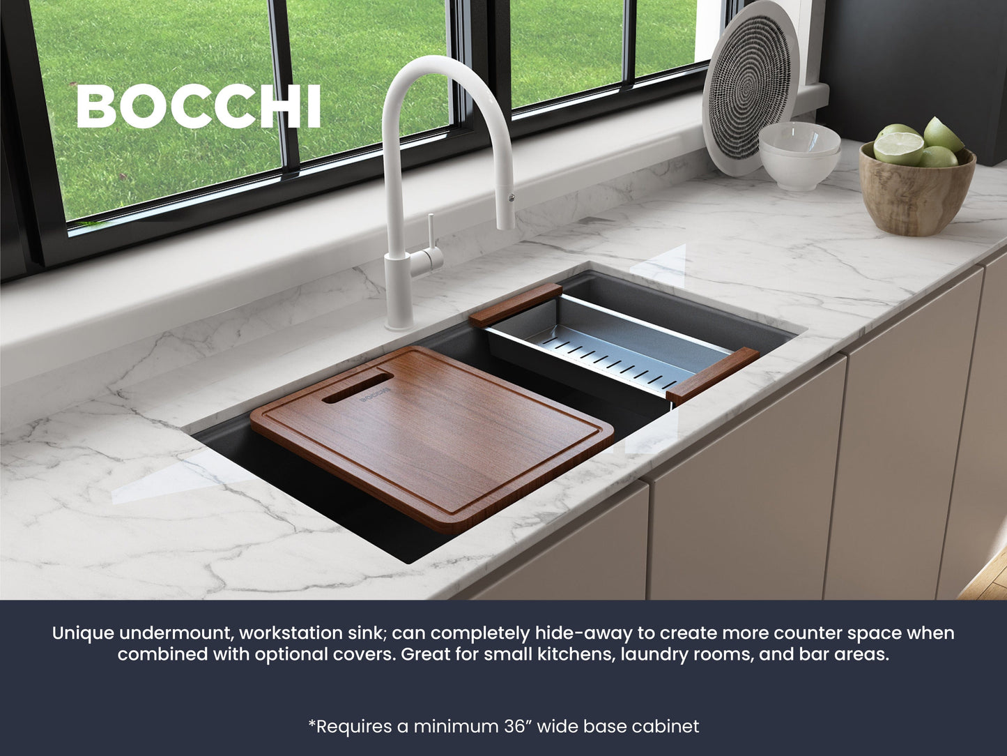 BOCCHI BAVENO LUX 34" Dual-Mount Single Bowl Granite Composite Kitchen Sink with Integrated Workstation and Accessories