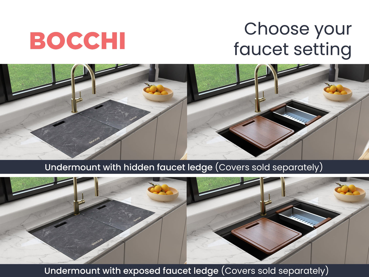 BOCCHI BAVENO LUX 33" Double Bowl Granite Composite Kitchen Sink with Integrated Workstation and Accessories