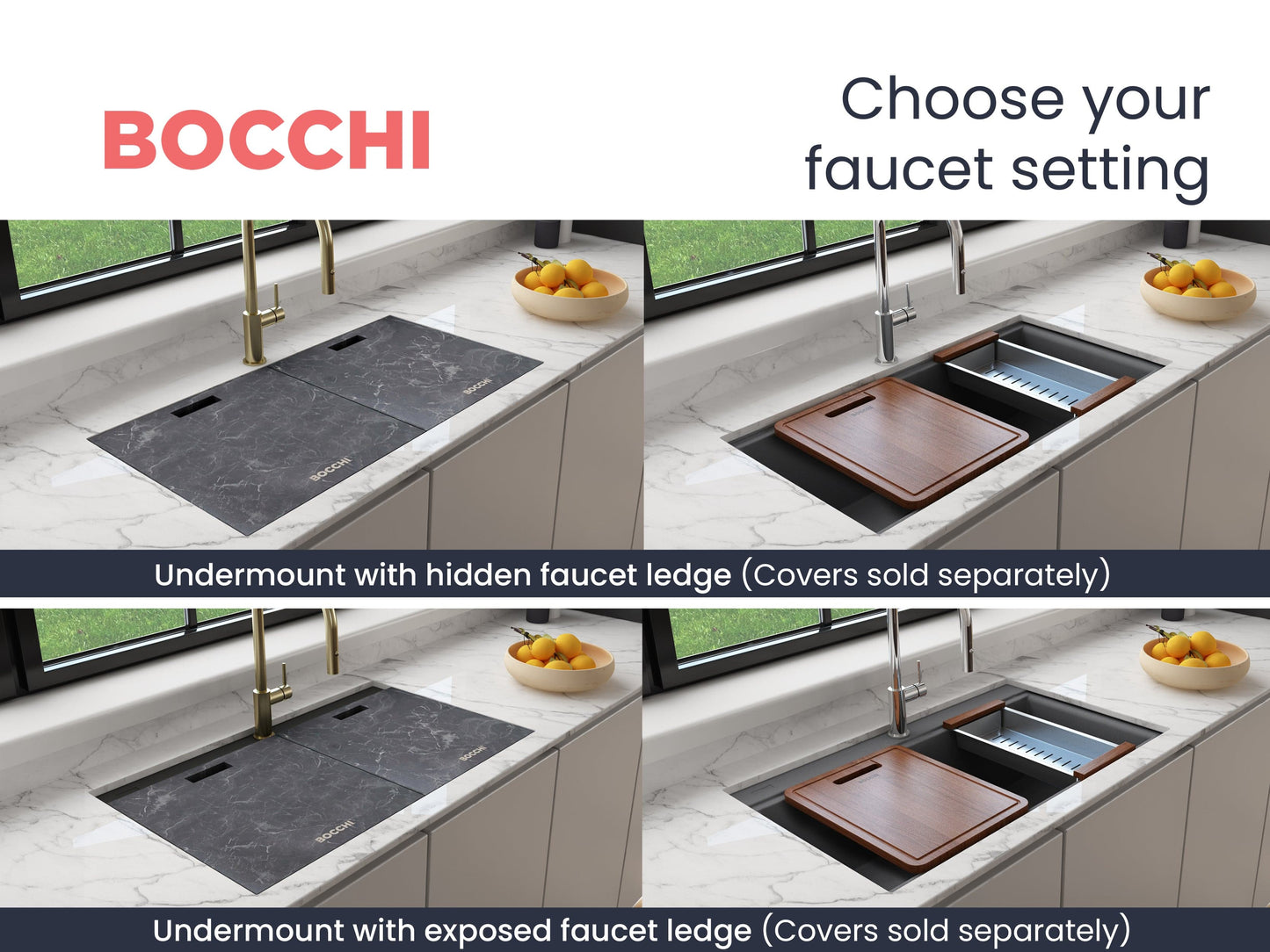 BOCCHI BAVENO LUX 33" Double Bowl Granite Composite Kitchen Sink with Integrated Workstation and Accessories