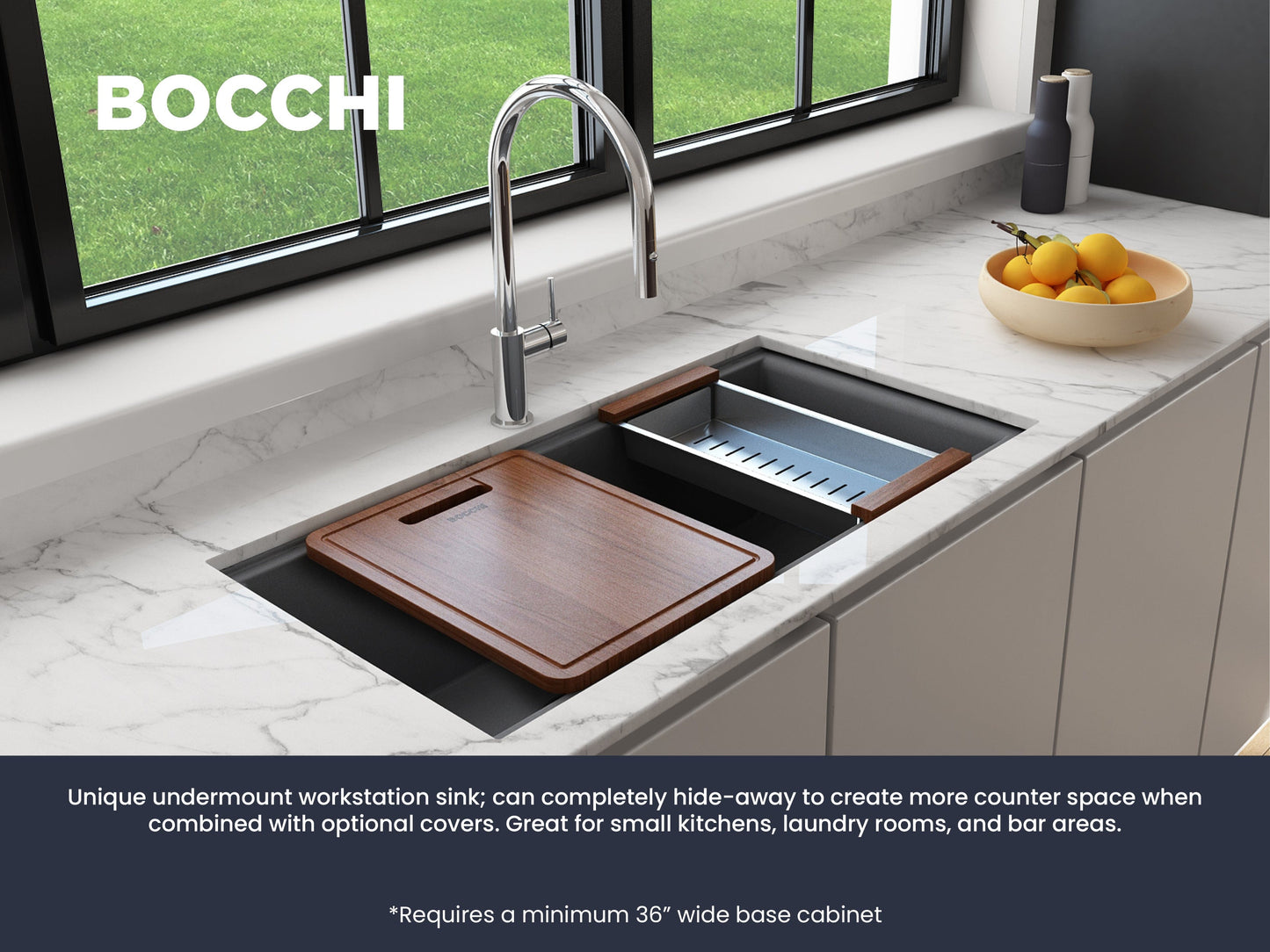 BOCCHI BAVENO LUX 33" Double Bowl Granite Composite Kitchen Sink with Integrated Workstation and Accessories