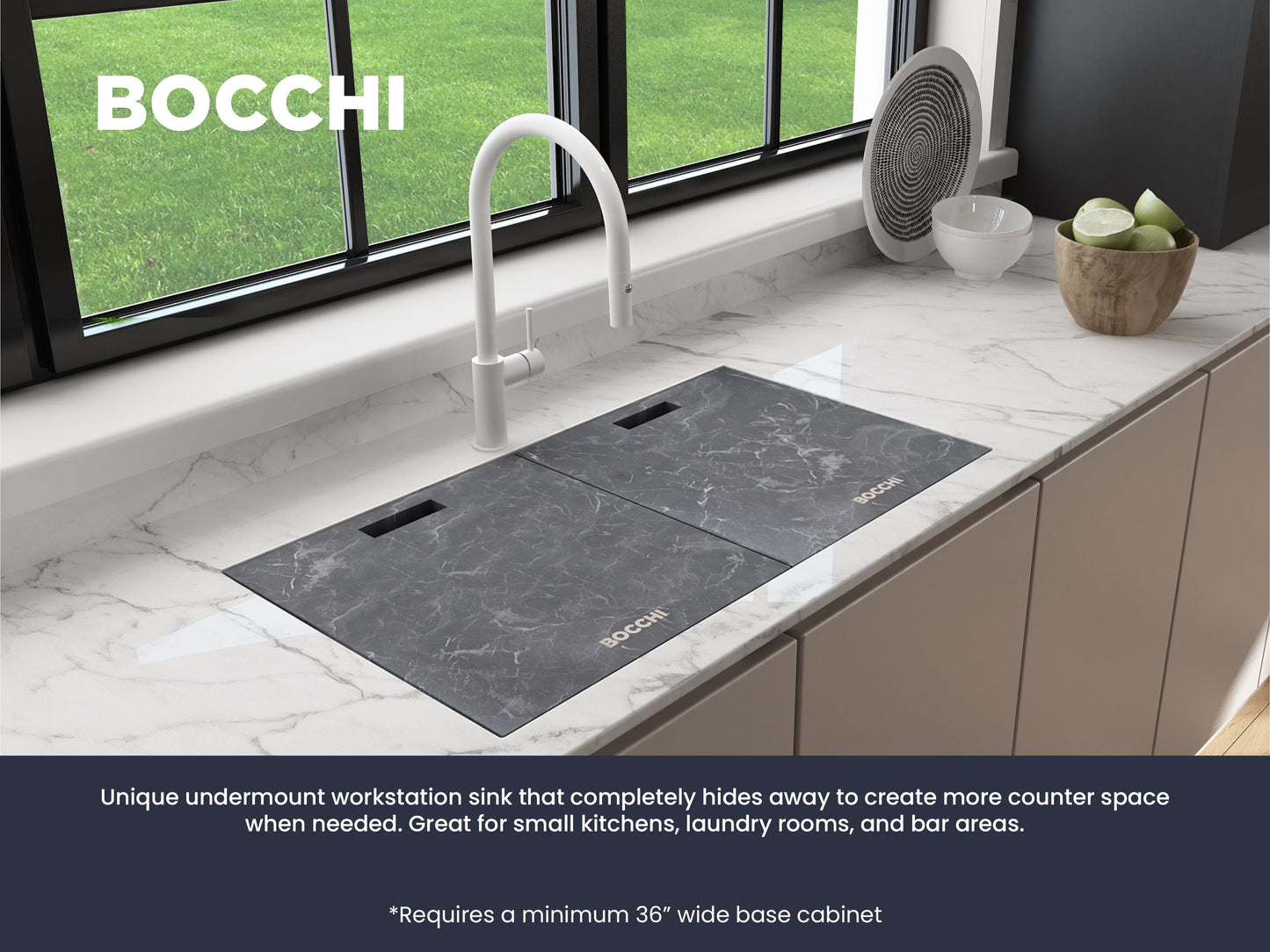 BOCCHI BAVENO LUX 33" Double Bowl Granite Composite Kitchen Sink with Integrated Workstation and Accessories with Covers