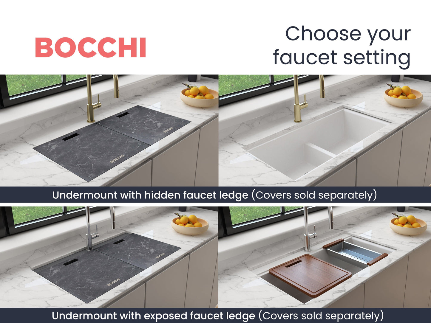 BOCCHI BAVENO LUX 33" Double Bowl Granite Composite Kitchen Sink with Integrated Workstation and Accessories