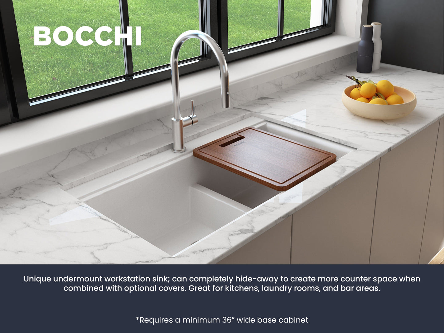 BOCCHI BAVENO LUX 33" Double Bowl Granite Composite Kitchen Sink with Integrated Workstation and Accessories