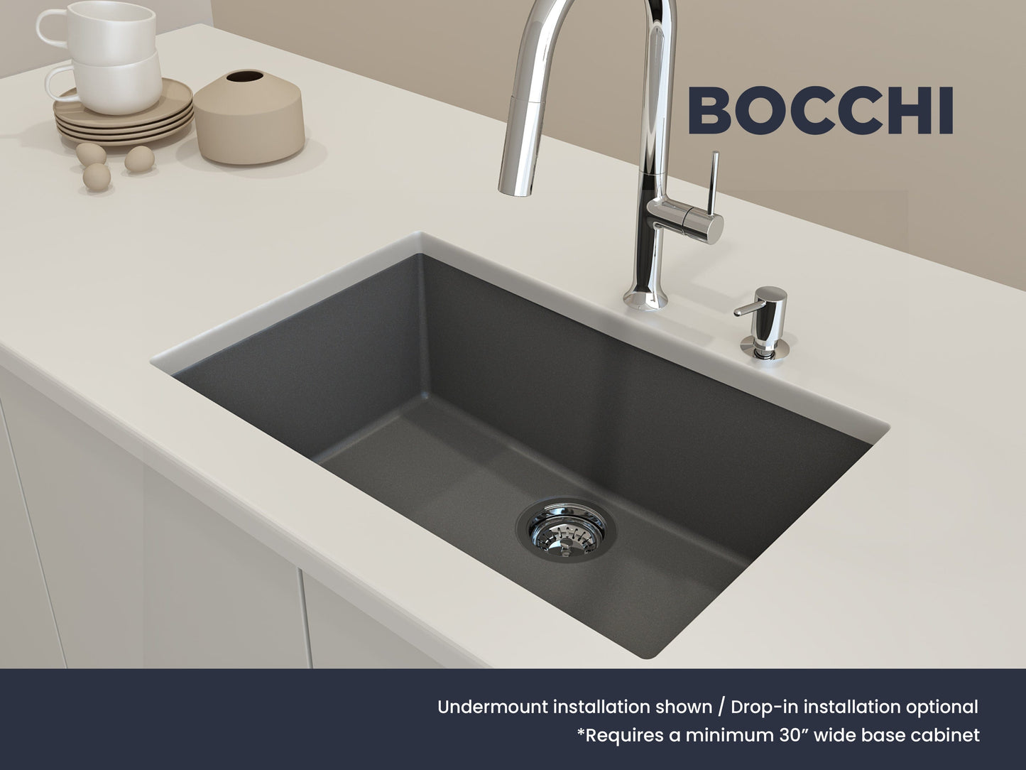 BOCCHI CAMPINO UNO 27" Dual-Mount Single Bowl Granite Composite Kitchen Sink