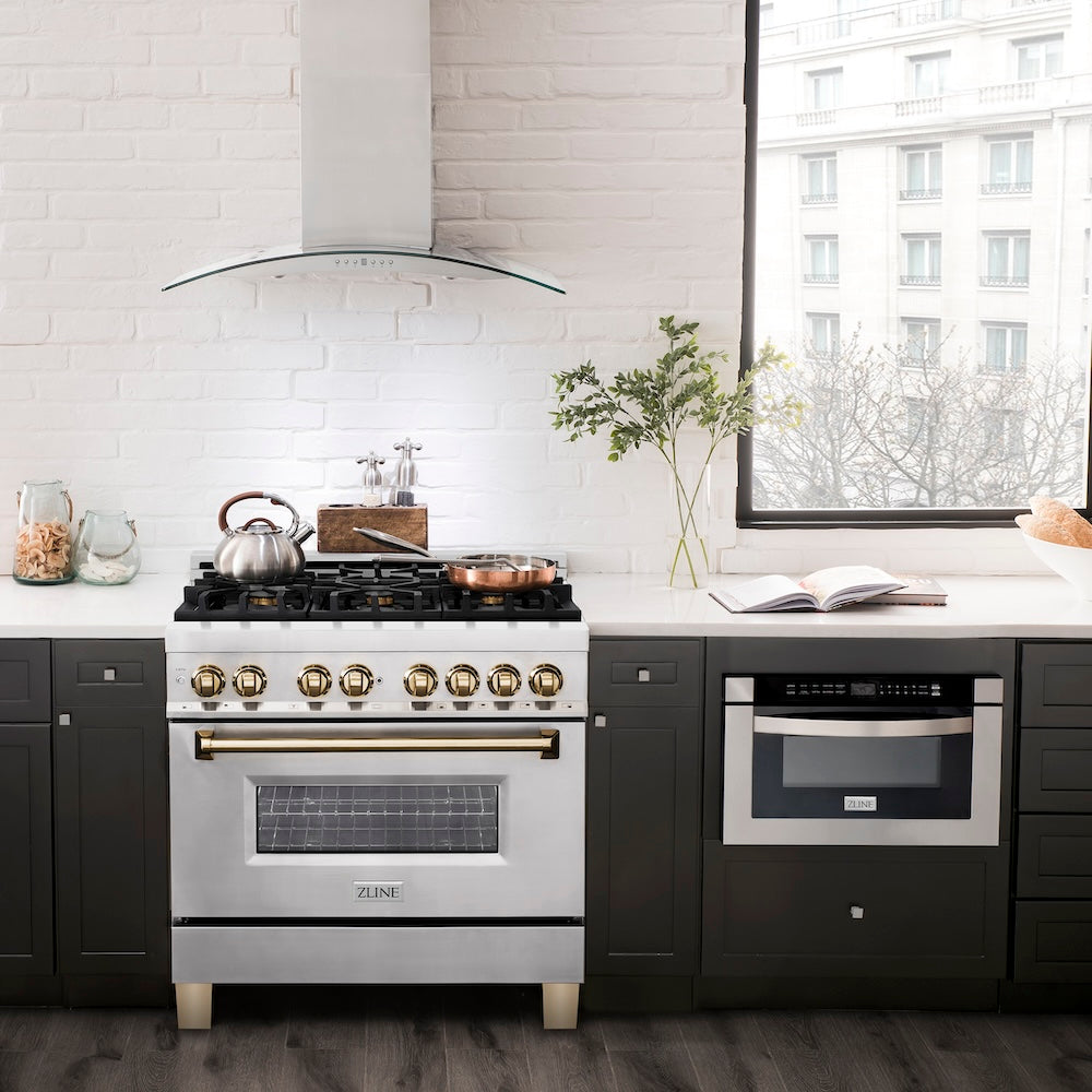 ZLINE Autograph Edition 36" Dual Fuel Range with Gas Stove and Electric Oven in Stainless Steel (RAZ-36)