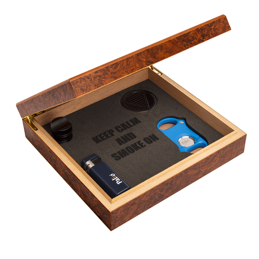 Keep Calm and Smoke On Travel Humidor Gift Set | Humidor, Cutter, Cigar Holder, Lighter