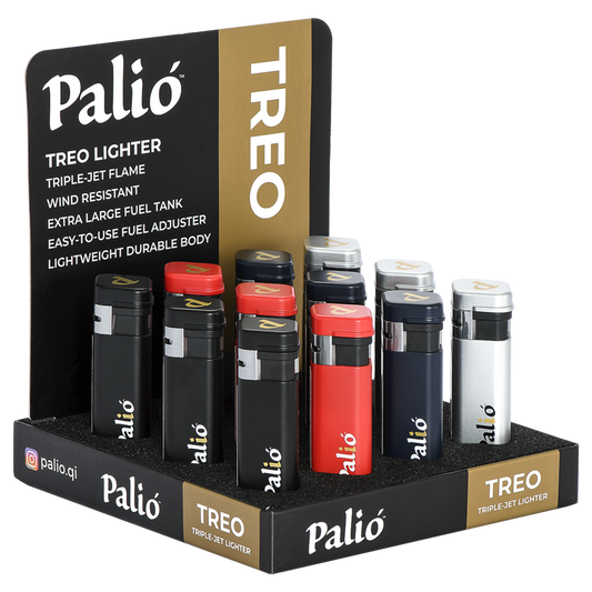 PaliĂł Treo 12pk Display, Assorted Colors | Triple Flame Torch Lighters