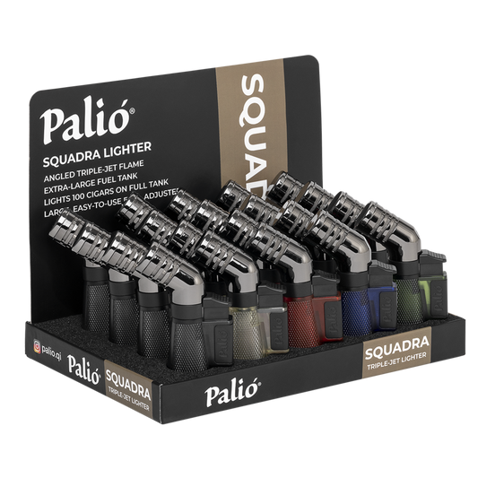 Palió Squadra Display of 20, Assorted Colors | Angled Triple-Jet Flame Lighter