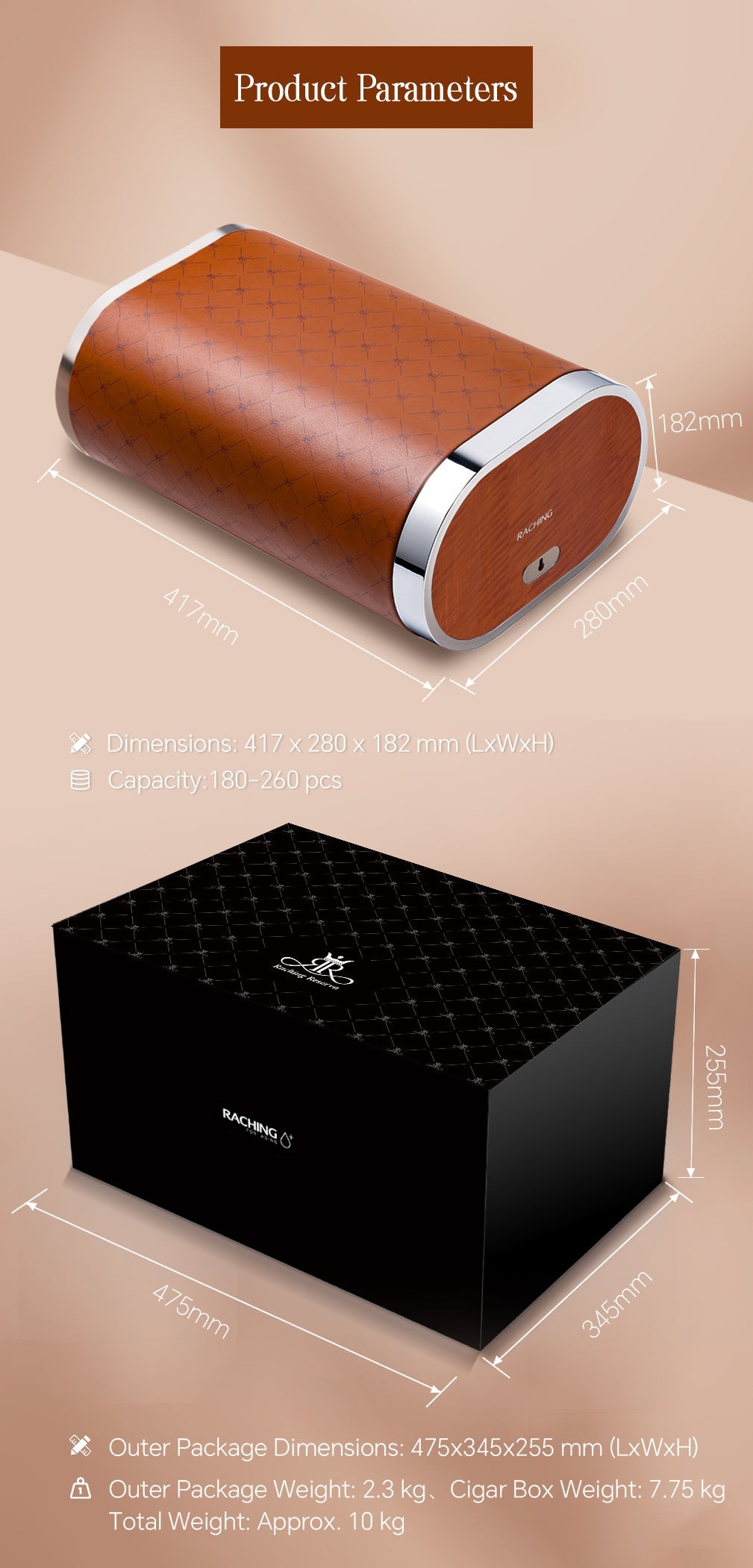 Raching RR Cigar Humidor Box | Premium Calfskin Leather