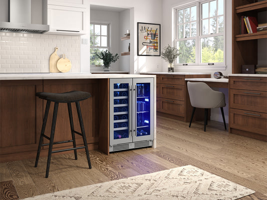 Zephyr Presrv 24" Dual Zone Wine and Beverage Cooler | Holds 21 Bottles & 64 Cans | PRWB24C32BG
