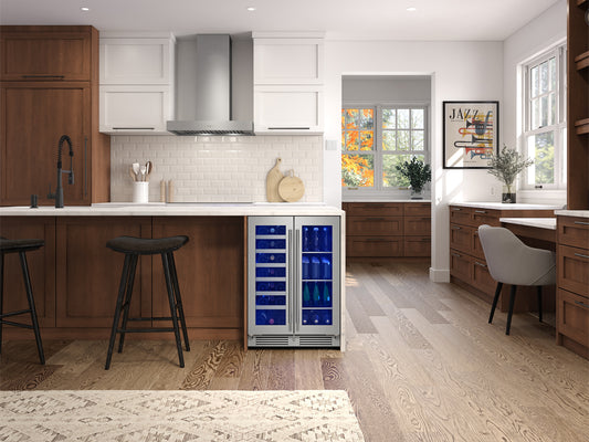 Zephyr Presrv 24" Dual Zone Wine and Beverage Cooler | Holds 21 Bottles & 64 Cans | PRWB24C32BG